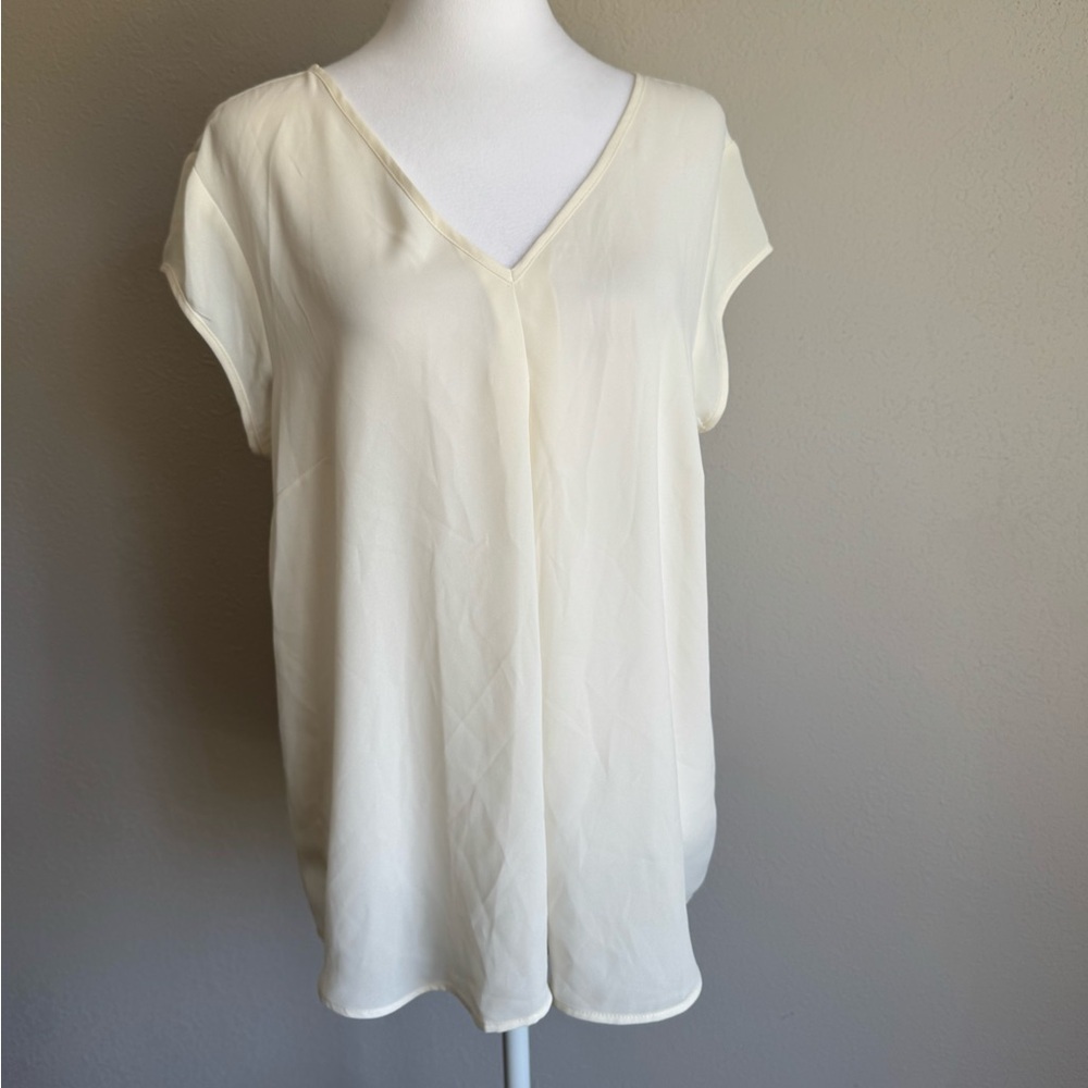 DR2 by Daniel Rainn Cream Sheer V-Neck Flowy Blouse Womens L Coquette Simple - Picture 1 of 5